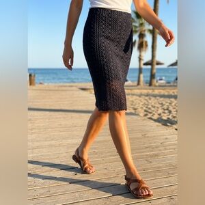 Free People Black Crotchet Pencil Skirt Boho